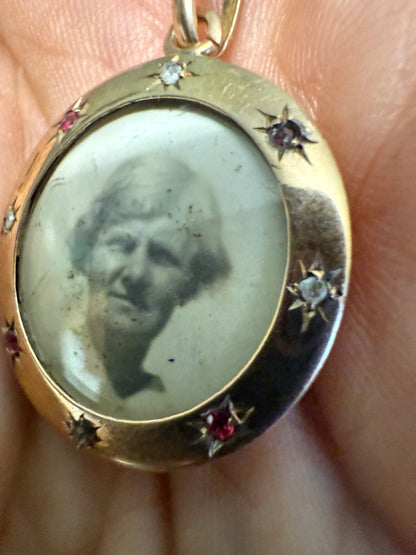 Rose Gold Circular Antique Picture Locket Pendant With Diamonds