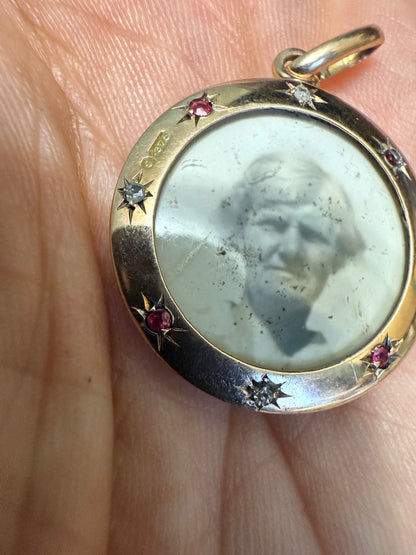 Rose Gold Circular Antique Picture Locket Pendant With Diamonds