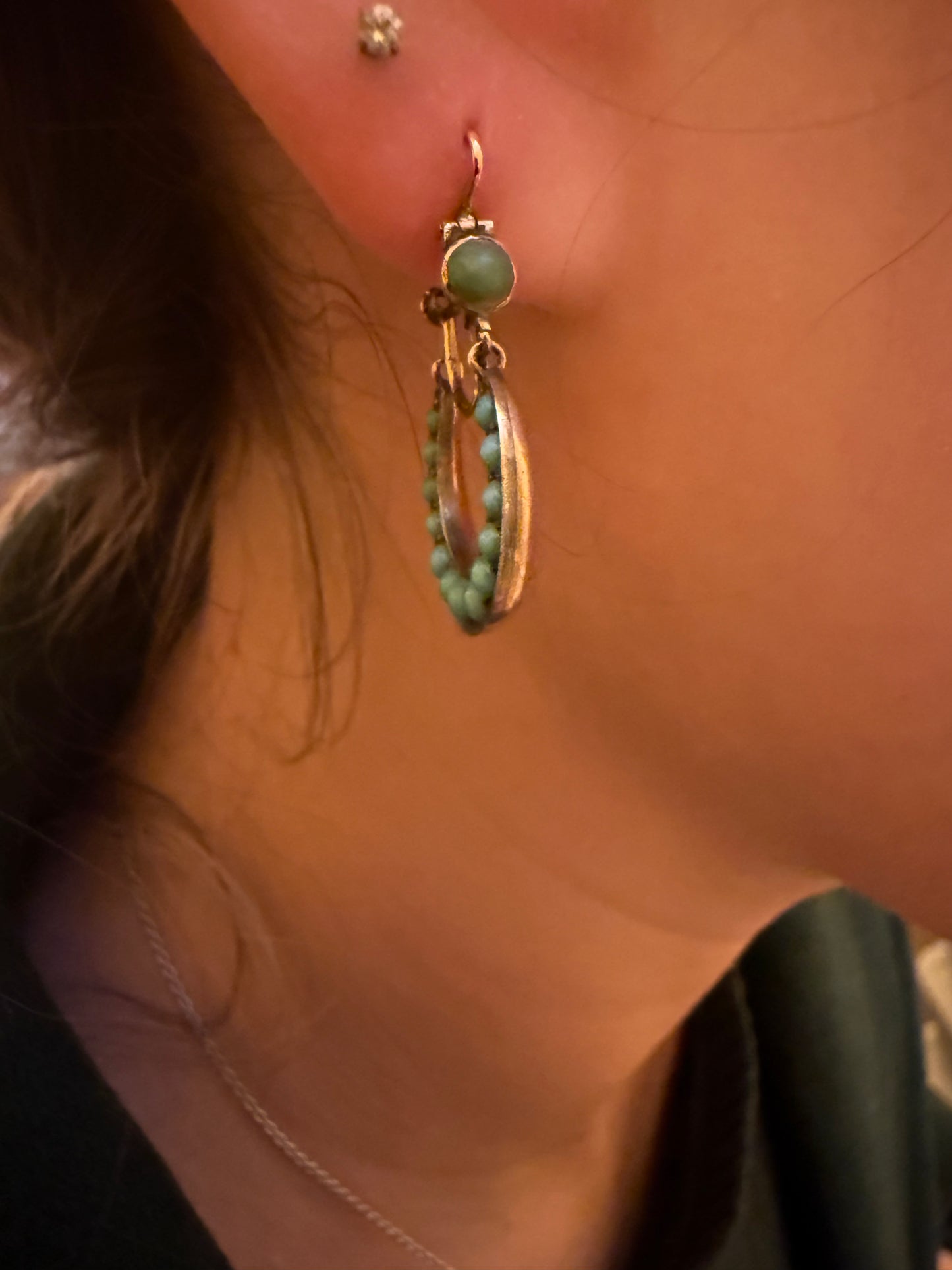 Rose Gold Antique Turquoise Hoop Earrings