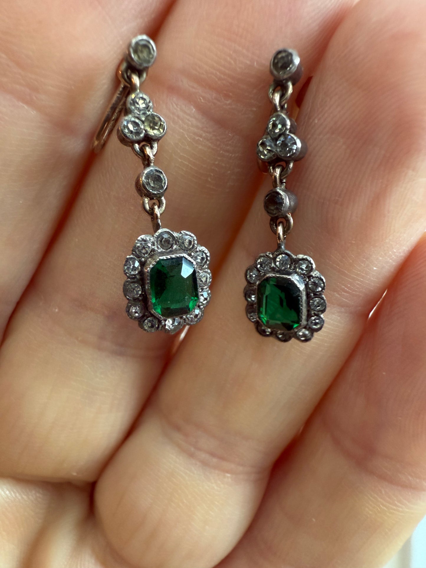 Super Sweet Edwardian Antique Paste Screw Back Earrings