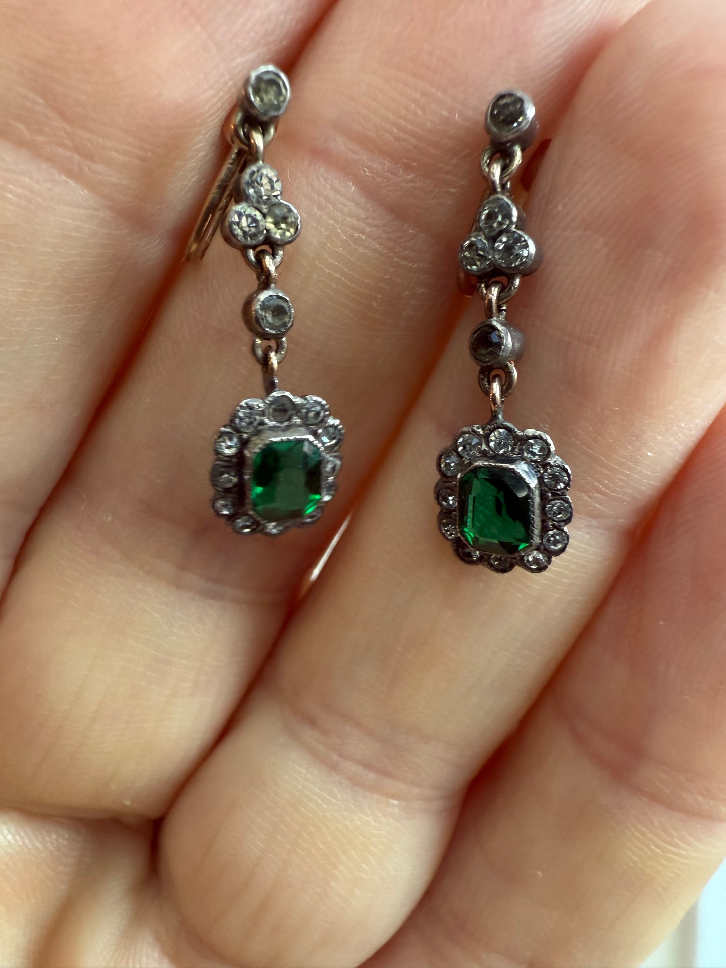 Super Sweet Edwardian Antique Paste Screw Back Earrings