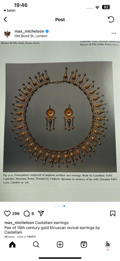 Fortunato Pia Castellani Etruscan Revival Victorian Gold Drop Earrings