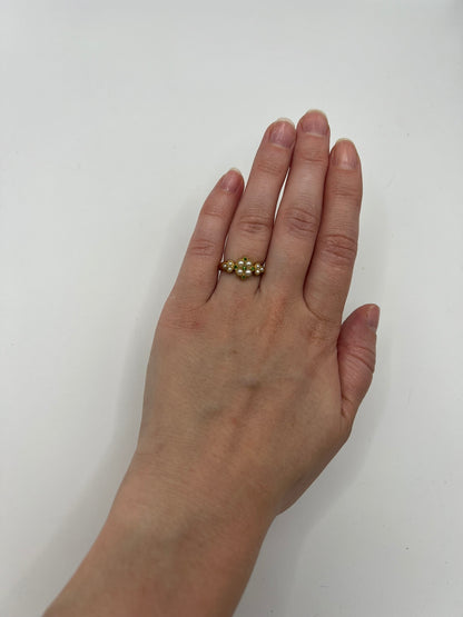 Rare Demantoid Green Garnet Pearl Antique Ring in 18ct Yellow Gold
