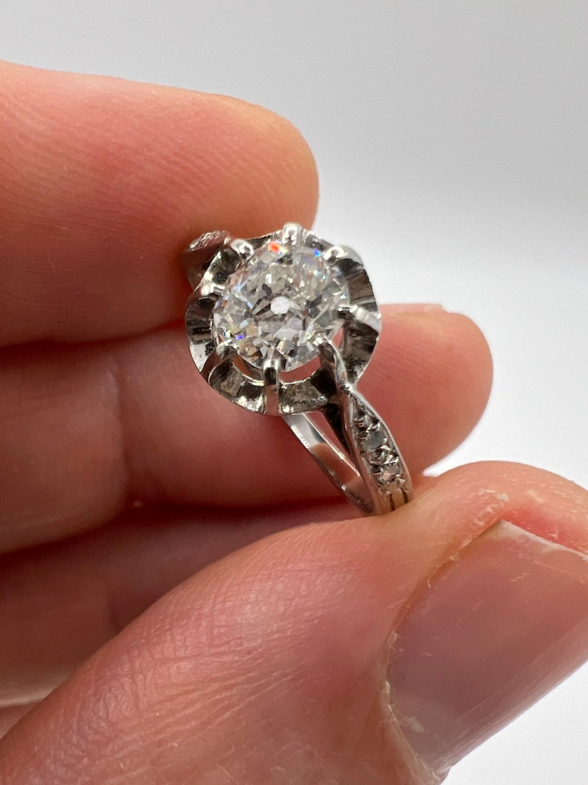 Fabulous Old Cushion Cut Oval Diamond in Platinum Ring