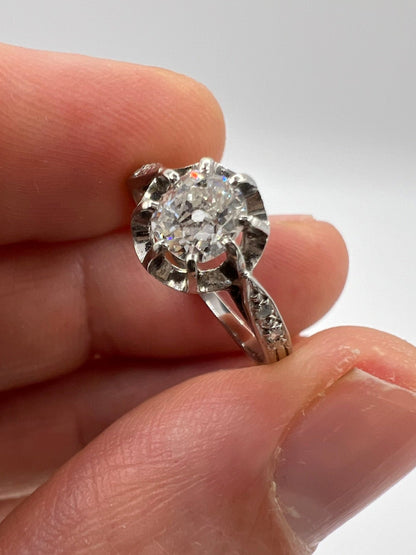 Fabulous Old Cushion Cut Oval Diamond in Platinum Ring