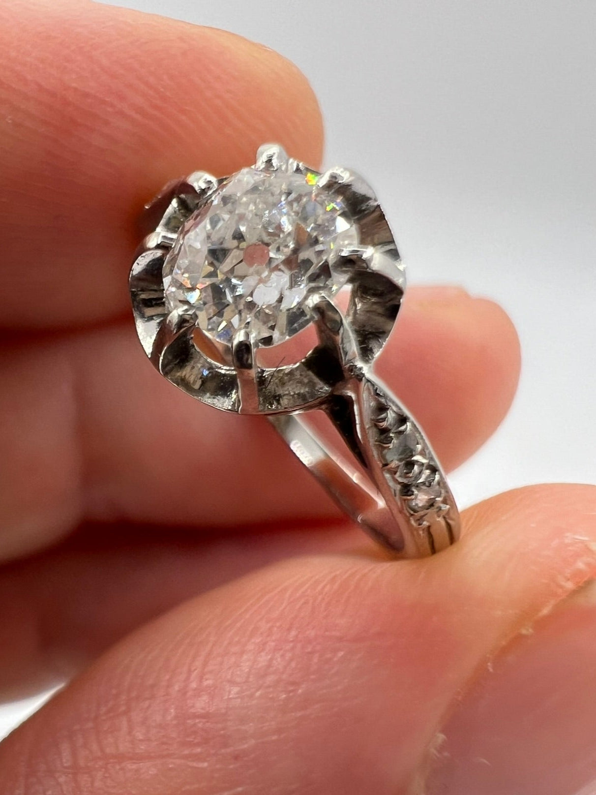 Fabulous Old Cushion Cut Oval Diamond in Platinum Ring