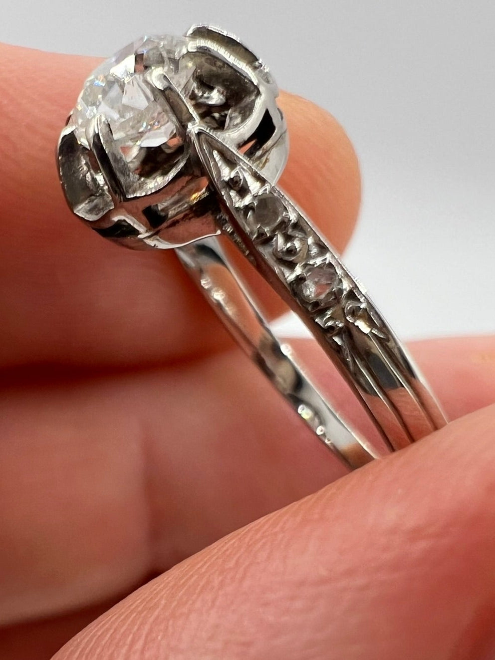 Fabulous Old Cushion Cut Oval Diamond in Platinum Ring
