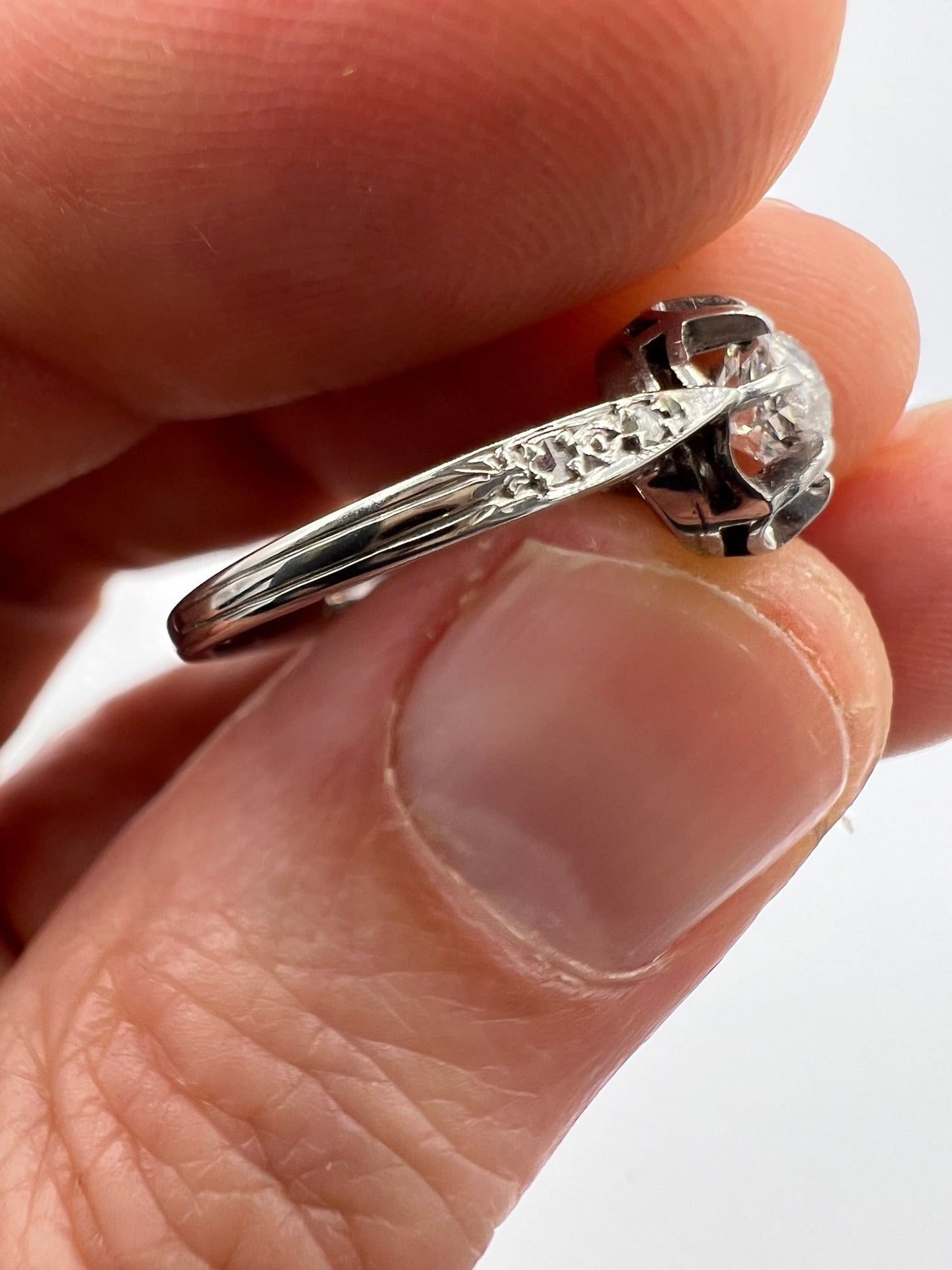 Fabulous Old Cushion Cut Oval Diamond in Platinum Ring