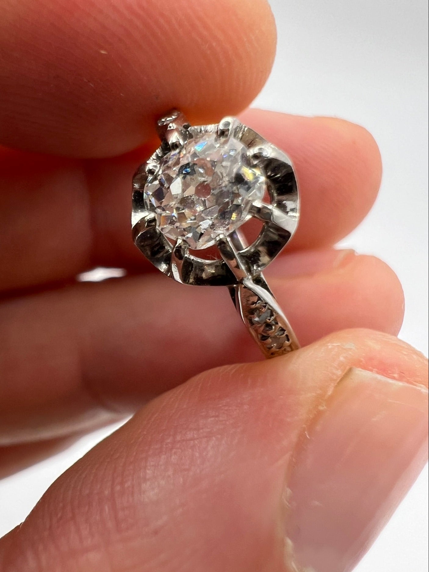 Fabulous Old Cushion Cut Oval Diamond in Platinum Ring