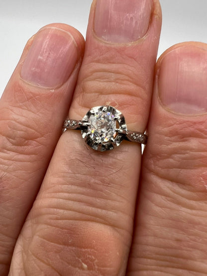 Fabulous Old Cushion Cut Oval Diamond in Platinum Ring