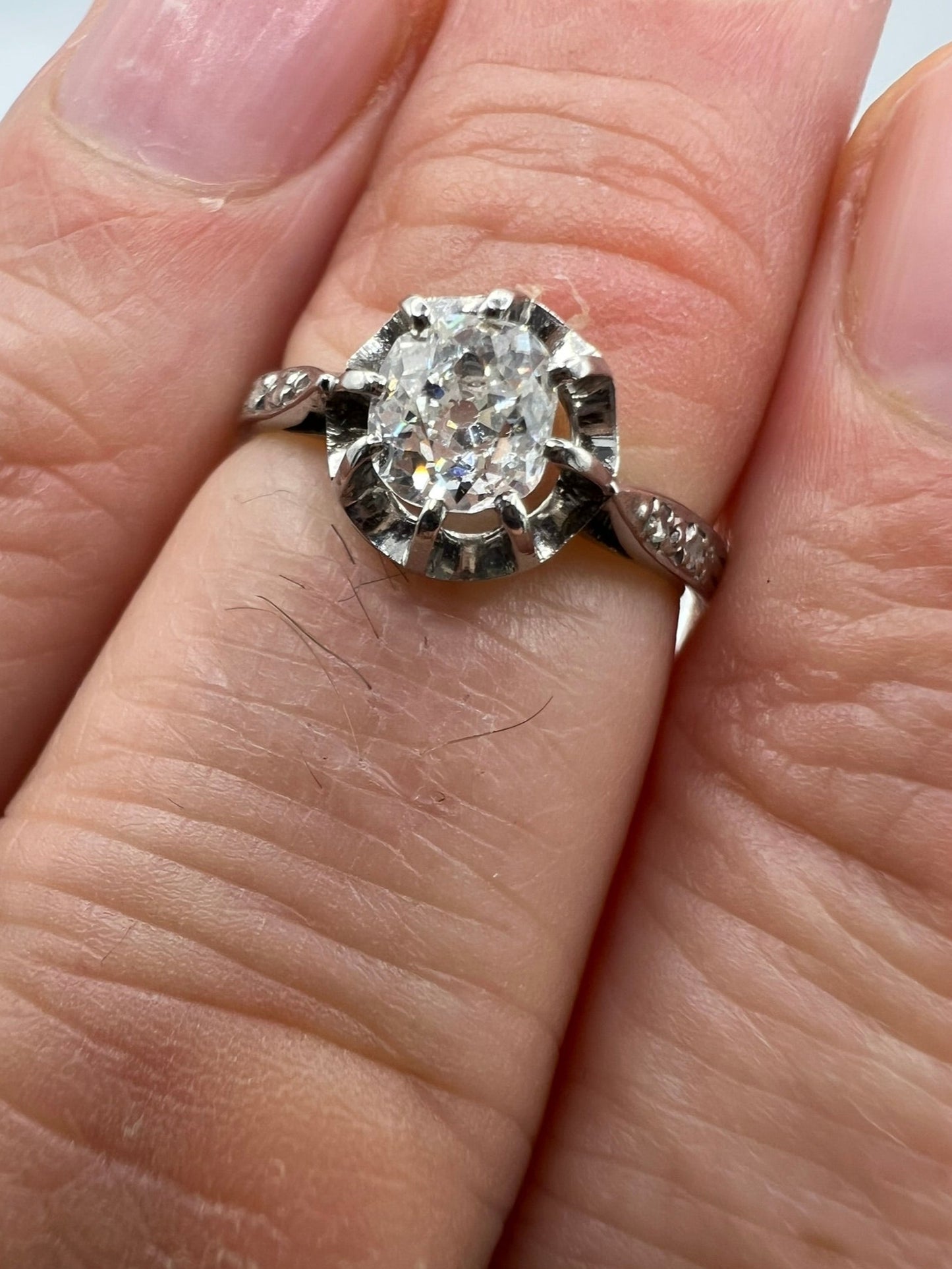 Fabulous Old Cushion Cut Oval Diamond in Platinum Ring