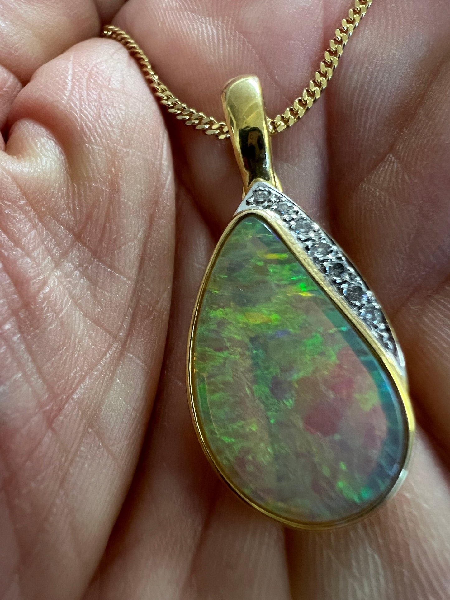 RESERVED NANCY 18k Opal diamond pendant (not inc chain) & Free Rock Crystal Beads