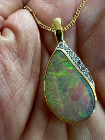 RESERVED NANCY 18k Opal diamond pendant (not inc chain) & Free Rock Crystal Beads