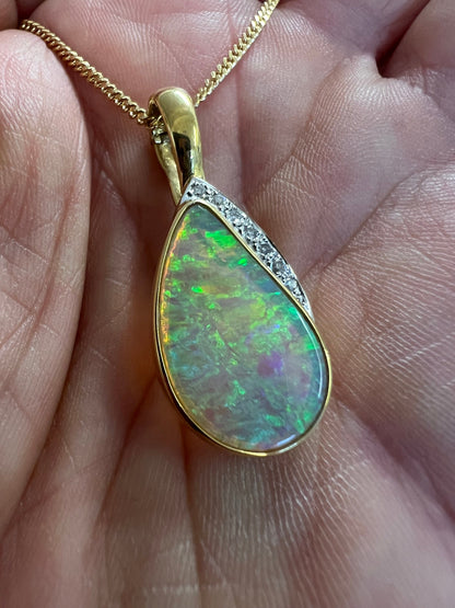 RESERVED NANCY 18k Opal diamond pendant (not inc chain) & Free Rock Crystal Beads