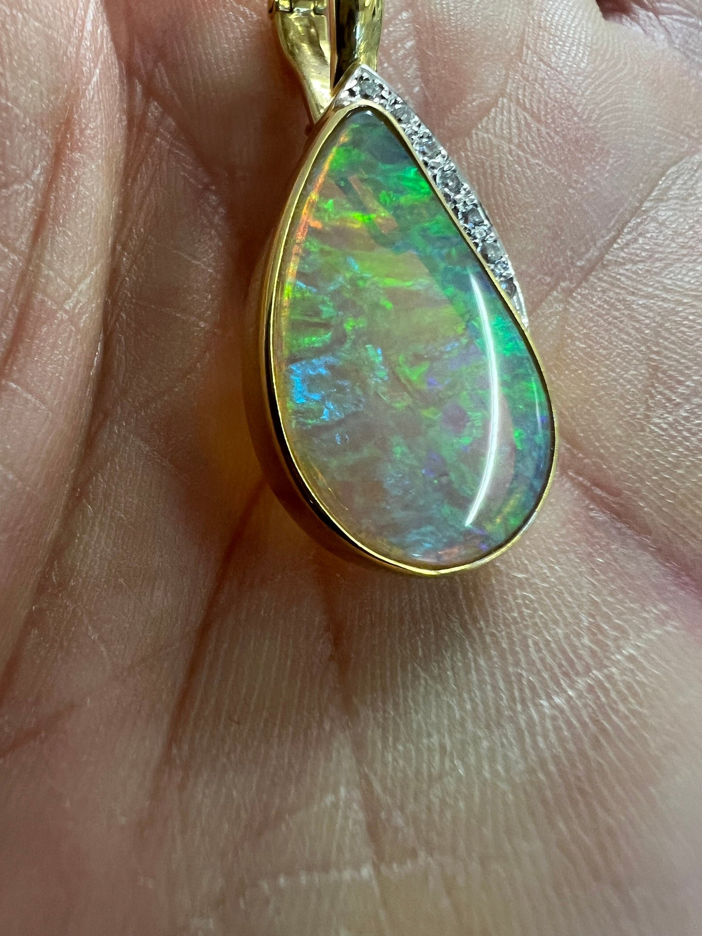 RESERVED NANCY 18k Opal diamond pendant (not inc chain) & Free Rock Crystal Beads