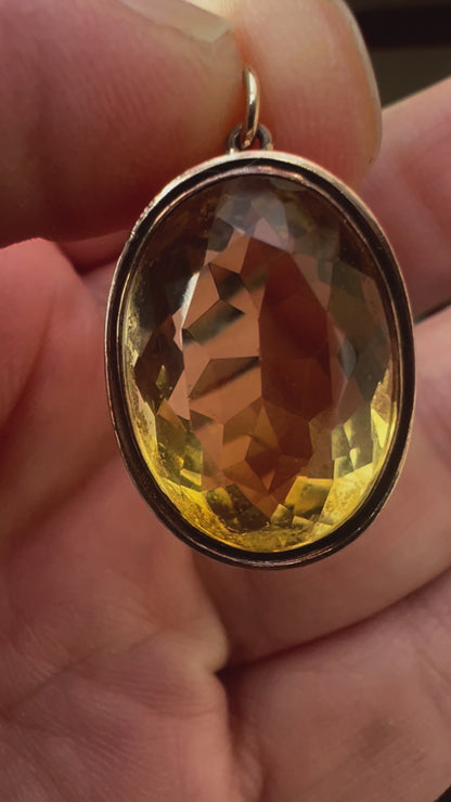 Antique Citrine Gold Oval Pendant