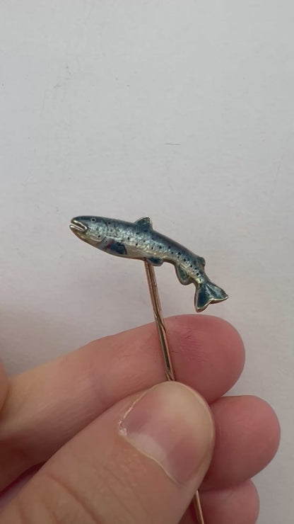 Alabaster & Wilson Fly Fishing Interest Trout or Salmon Gold & Enamel Fish Stick or Stock Pin