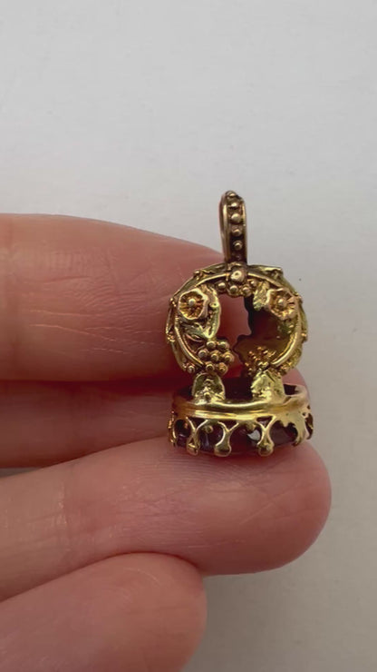 Early Victorian Small Amethyst Rose and Yellow Gold Watch Fob Pendant