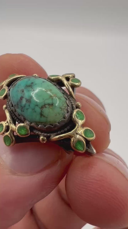 Liberty & Co Jessie Marrion King Arts & Crafts Turquoise Silver Gold Enamel Brooch